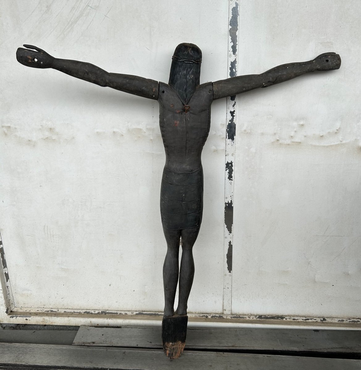 Large Christ In Carved Wood - South America Circa 1940-50 H 134 Cm-photo-5