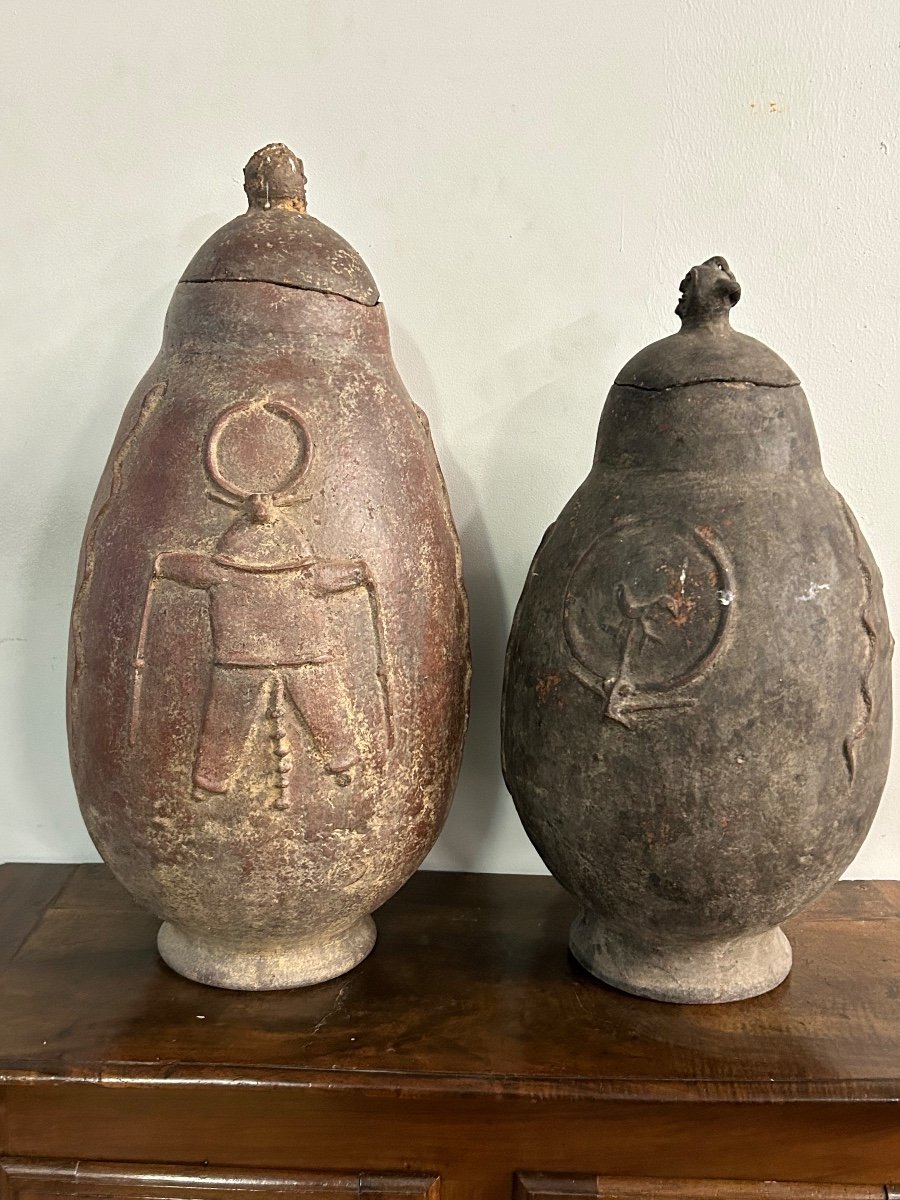 Two Bwaba African Art Terracotta Jars Circa 1950-60-photo-2