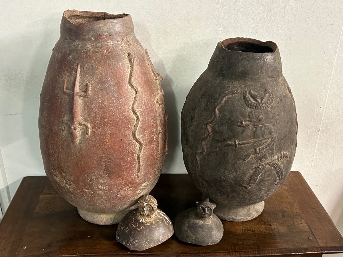 Two Bwaba African Art Terracotta Jars Circa 1950-60-photo-4