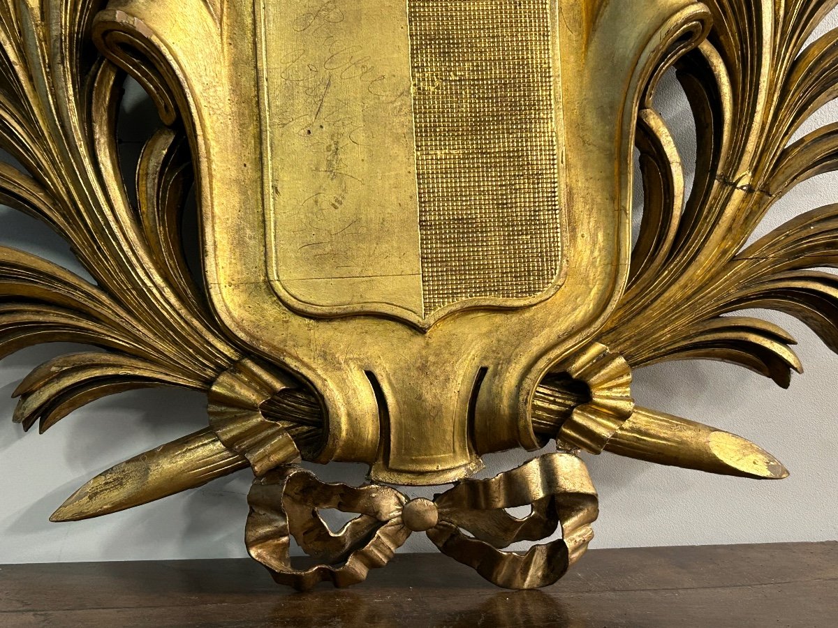 Important Coat Of Arms In Golden Wood XIXth Century-photo-6