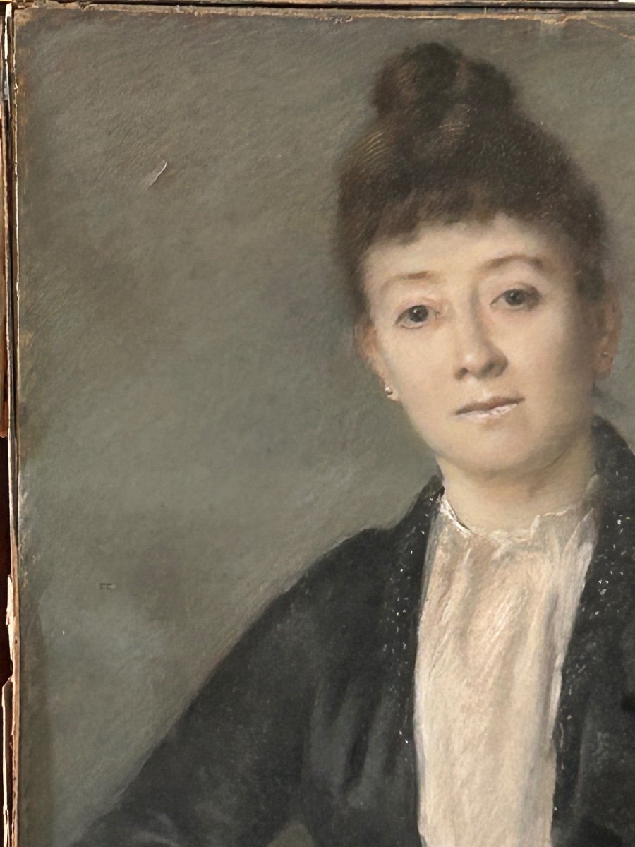 Portrait De Femme - Pastel - Signé Et Daté 1886 -photo-1