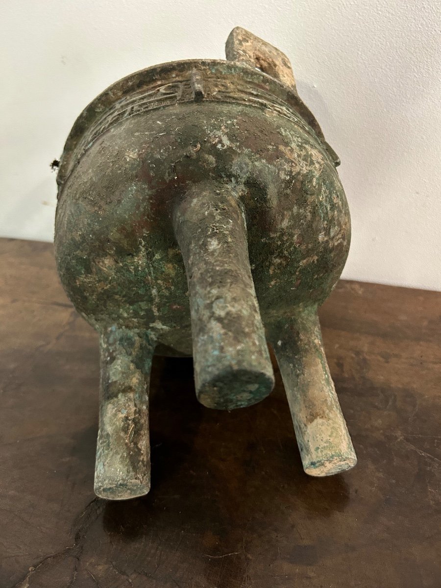 Vase Tripode Brule Parfum En Bronze à Patine Verte Et Terreuse - Chine Archaïque -photo-2