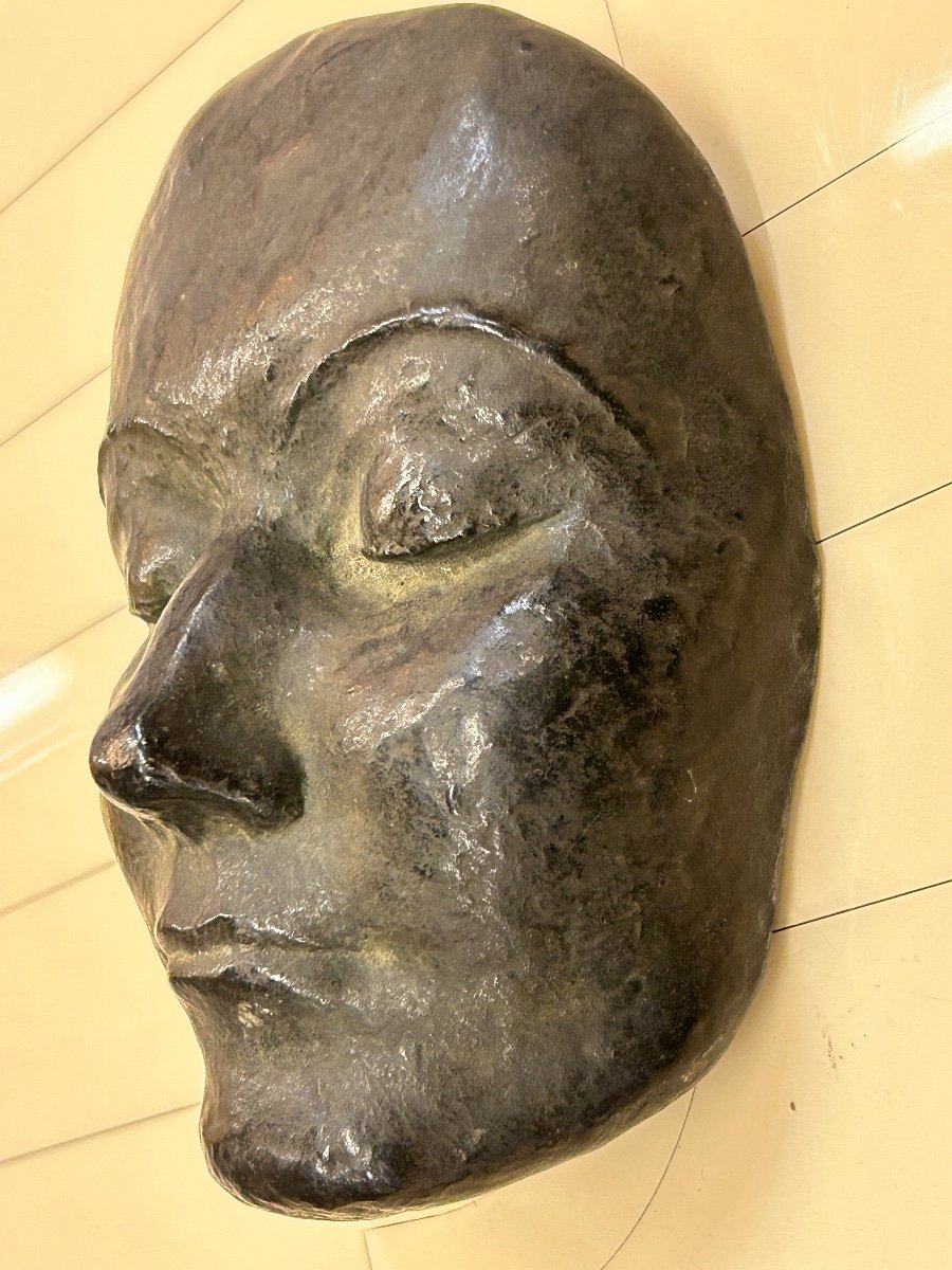 Bronze Mask Signed Seiler Dated 45 - Height 16 Cm-photo-4