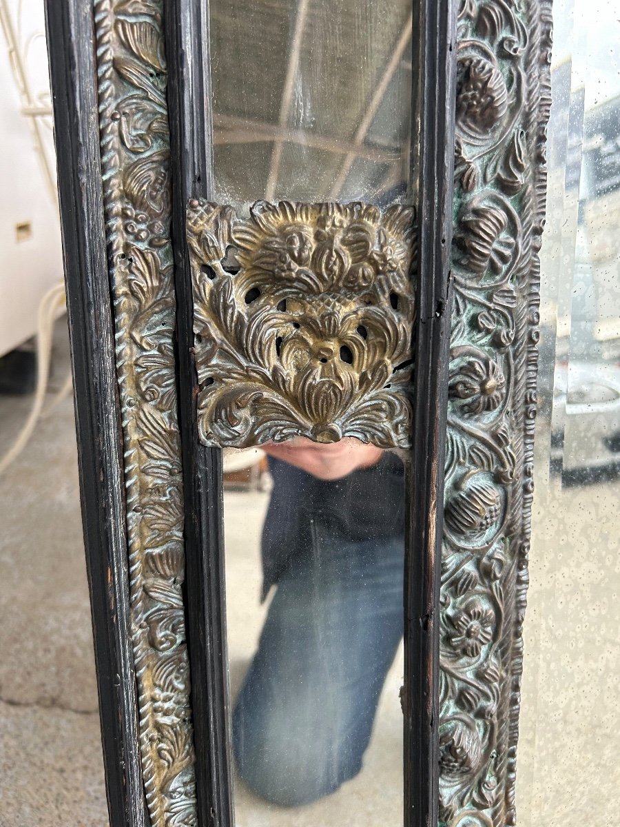 Mirror In Brass And Blackened Wood Louis XIII Style Around 1880 H: 149 Cm-photo-4