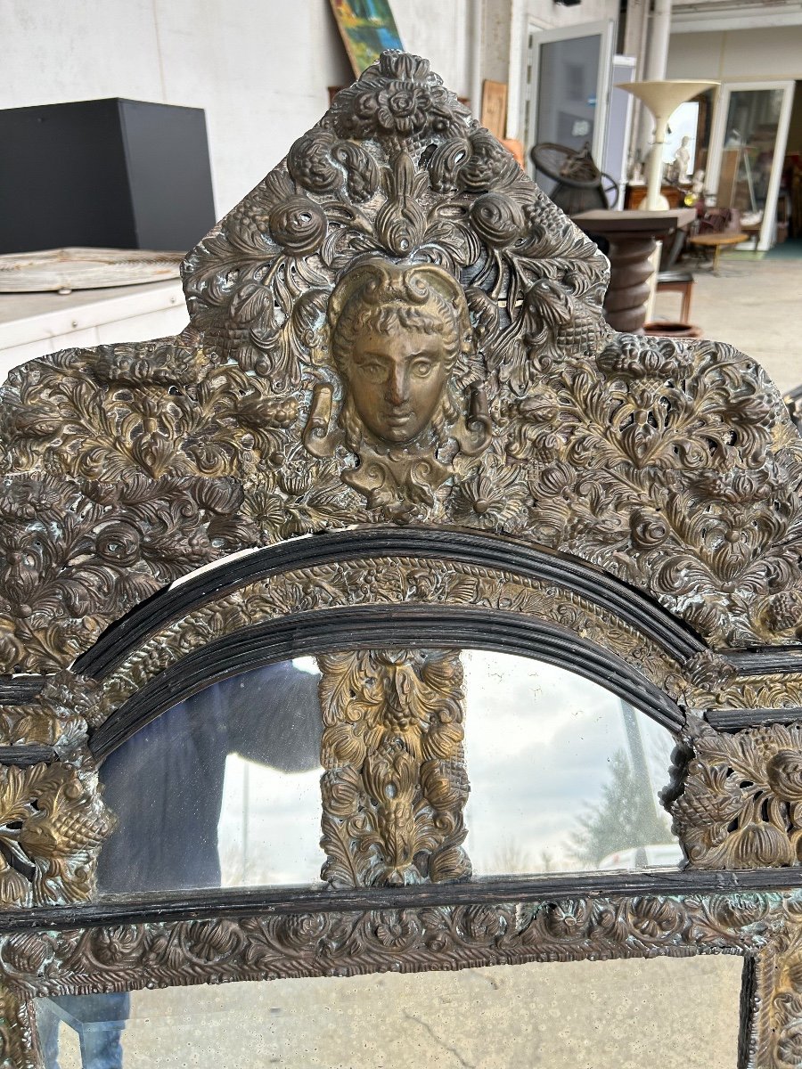 Mirror In Brass And Blackened Wood Louis XIII Style Around 1880 H: 149 Cm-photo-6