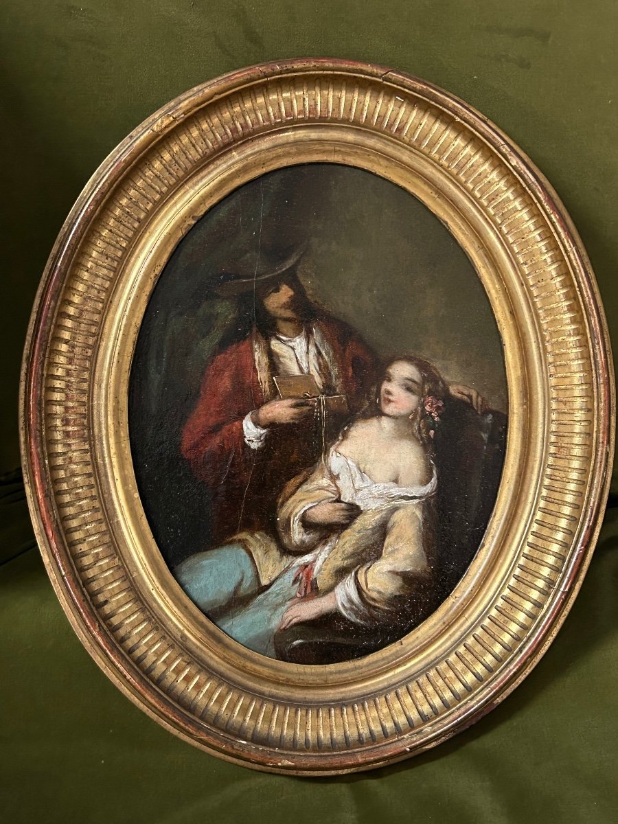 Oval Romantic School Painting On Panel Nineteenth Time