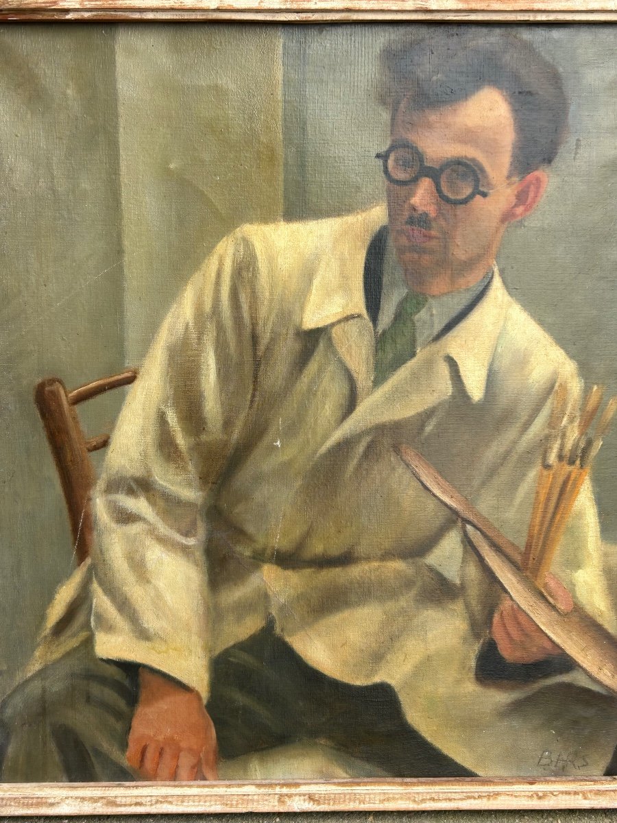 Painting On Canvas - Self Portrait Painting Of A Painter From The 1940s-50s-photo-3