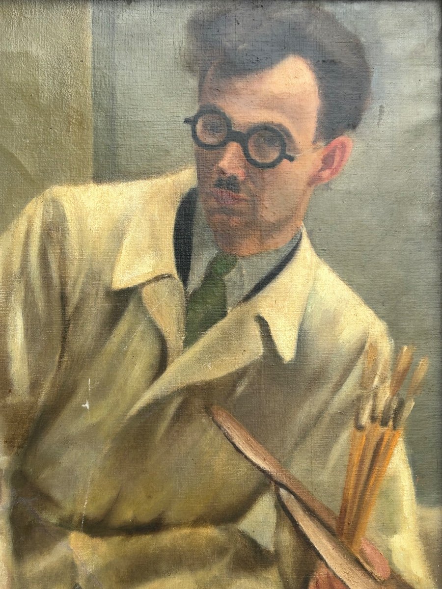 Painting On Canvas - Self Portrait Painting Of A Painter From The 1940s-50s-photo-6