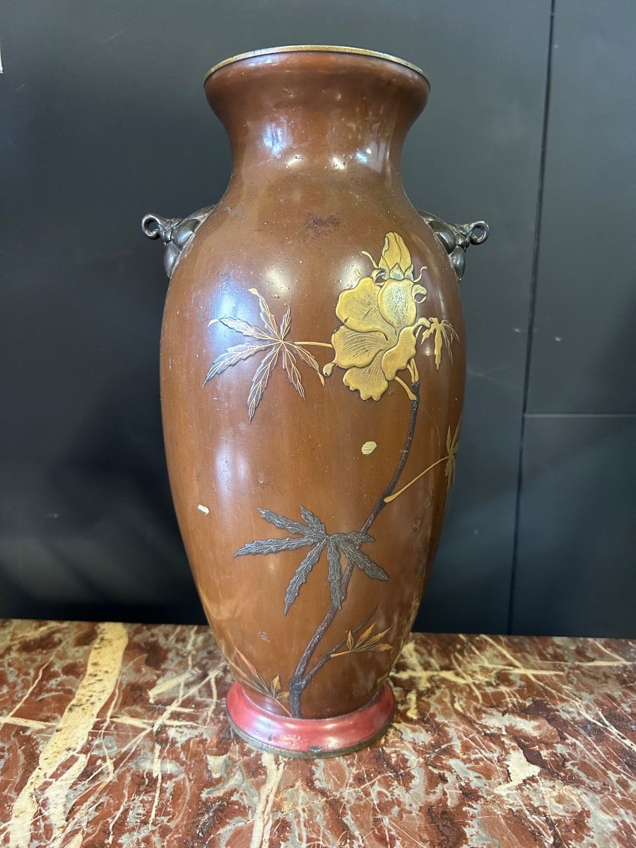 Vase Japonais - Japon Laqué Sur Bronze Du XIXéme Siècle H 38 Cm-photo-2