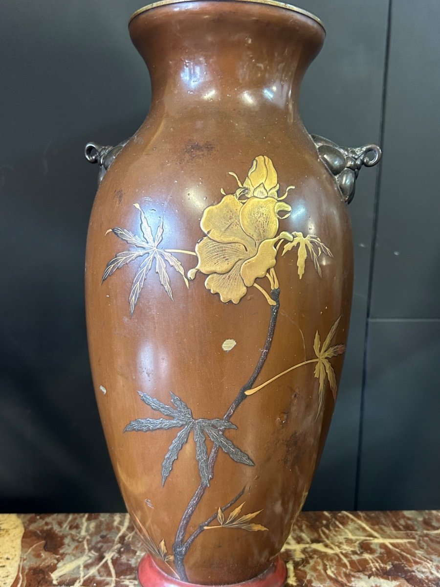 Vase Japonais - Japon Laqué Sur Bronze Du XIXéme Siècle H 38 Cm-photo-4