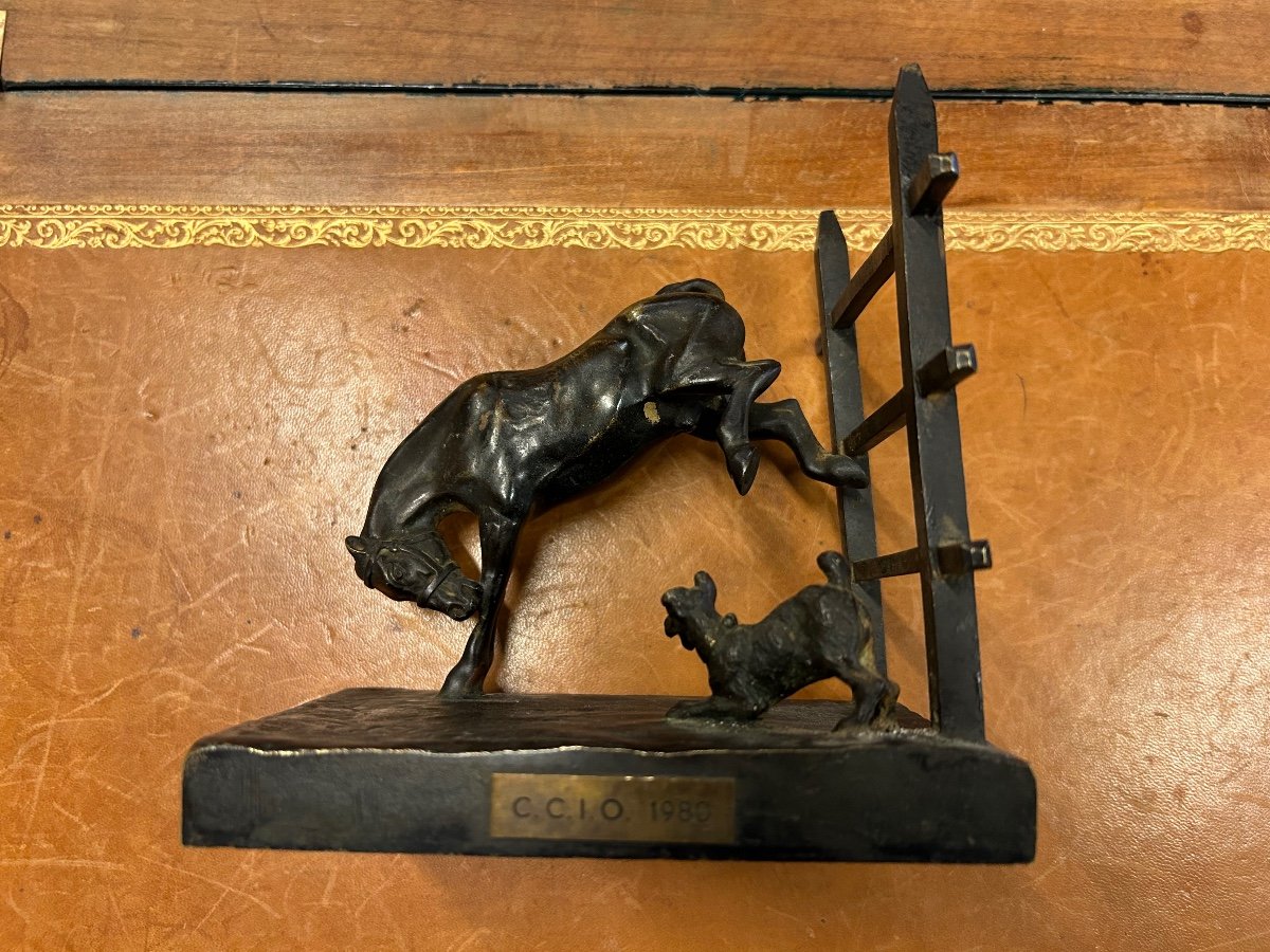 d'Illiers Gaston (1876-1932) Horse And Dog At The Barrier - Bronze-photo-4