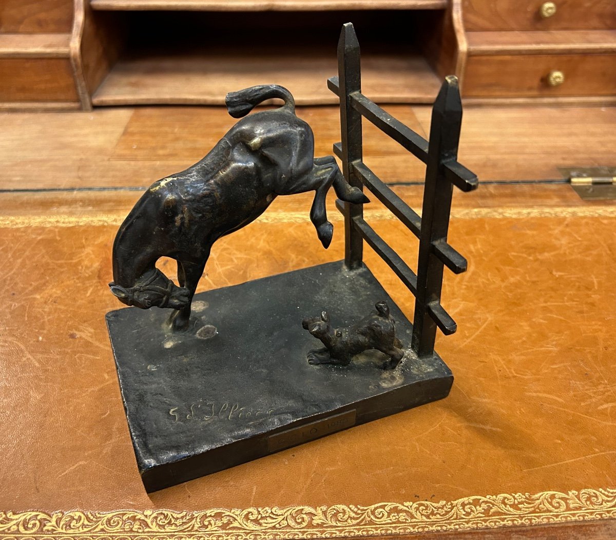 d'Illiers Gaston (1876-1932) Horse And Dog At The Barrier - Bronze