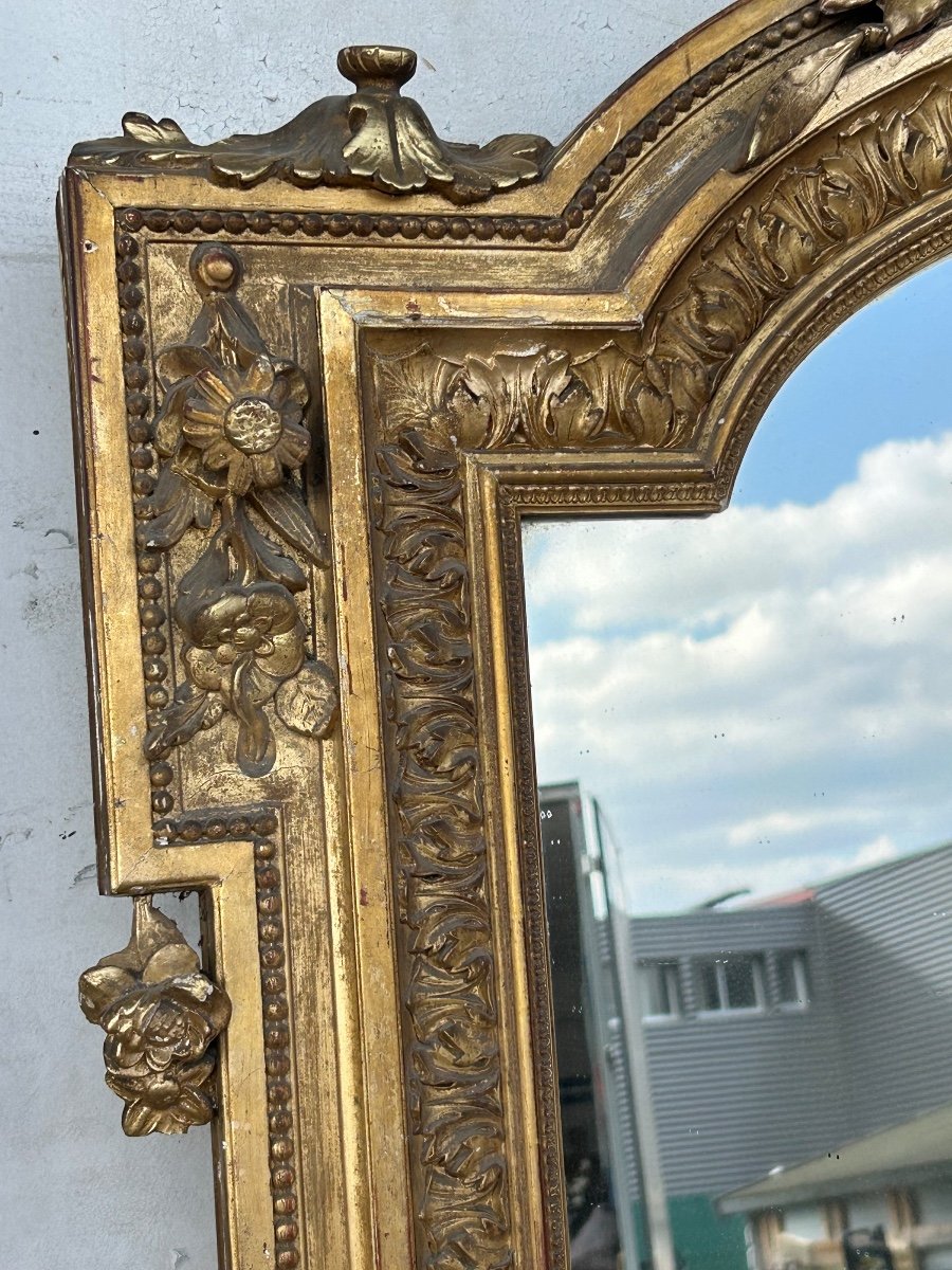 Important Miroir- Glace époque XIXéme En Bois Et Stuc Doré De Style Louis XVI H 216 Cm-photo-1