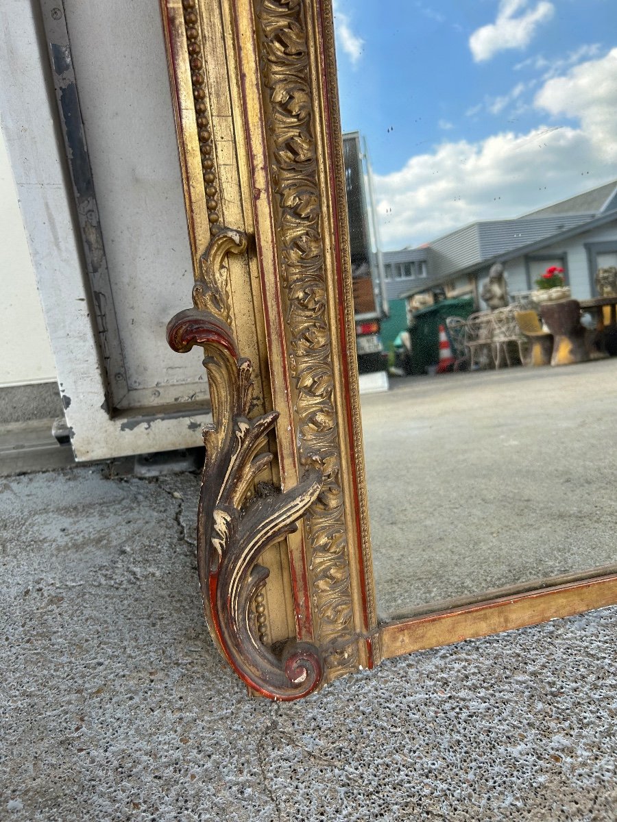 Important Miroir- Glace époque XIXéme En Bois Et Stuc Doré De Style Louis XVI H 216 Cm-photo-5