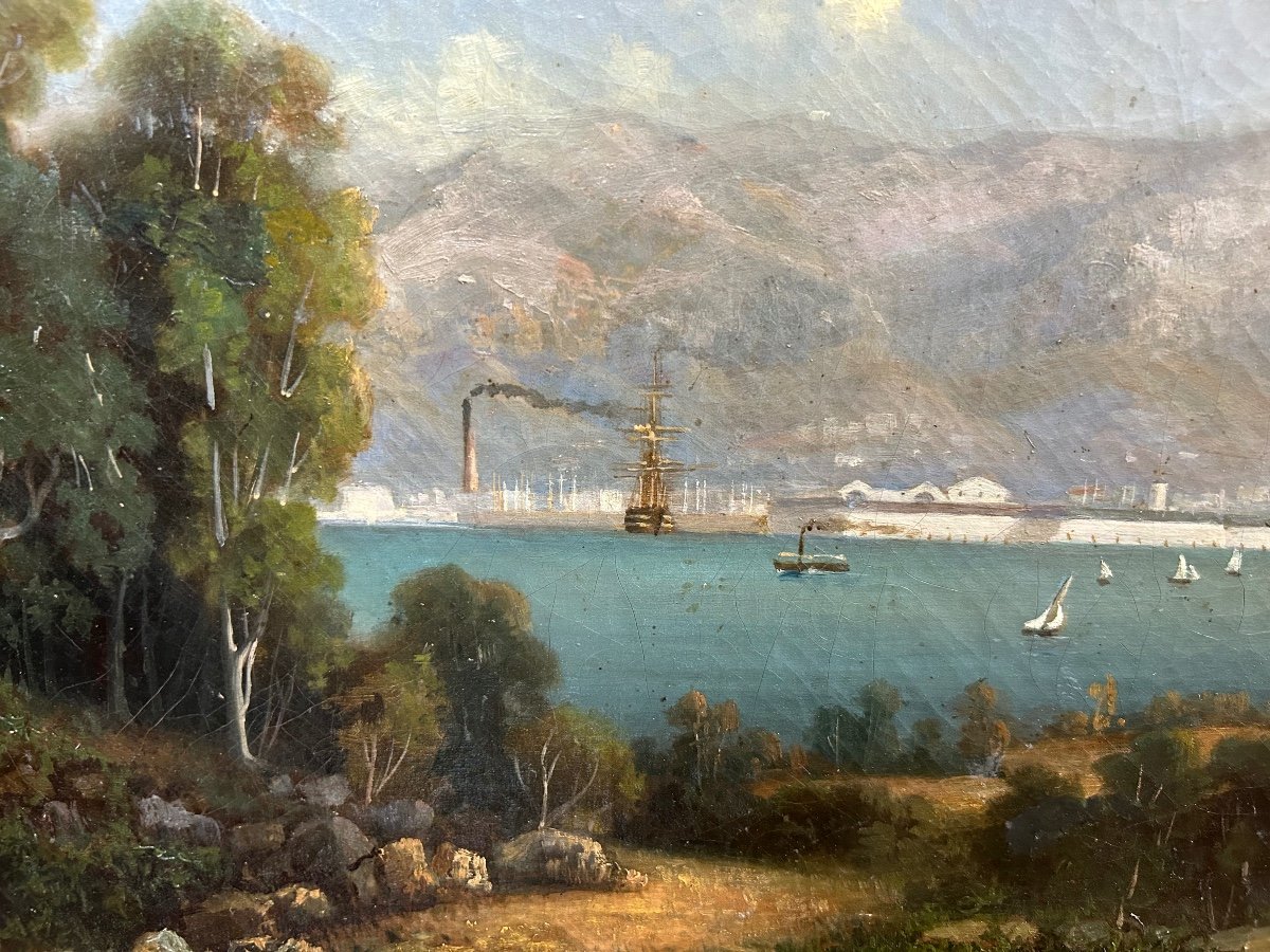 Vue De La Rade De Toulon Vers 1840-50 - école Française Du XIXéme tableau huile sur toile -photo-3