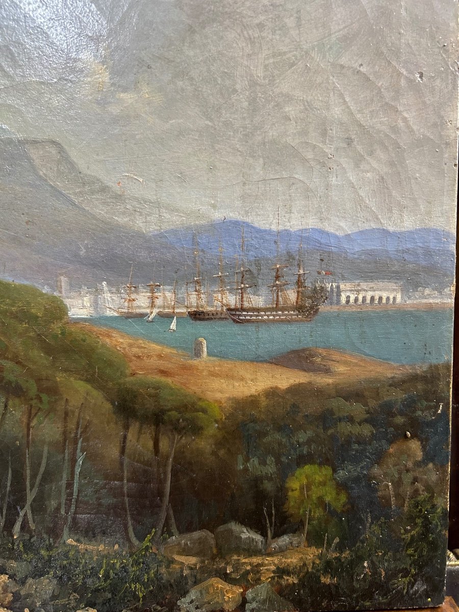 Vue De La Rade De Toulon Vers 1840-50 - école Française Du XIXéme tableau huile sur toile -photo-8