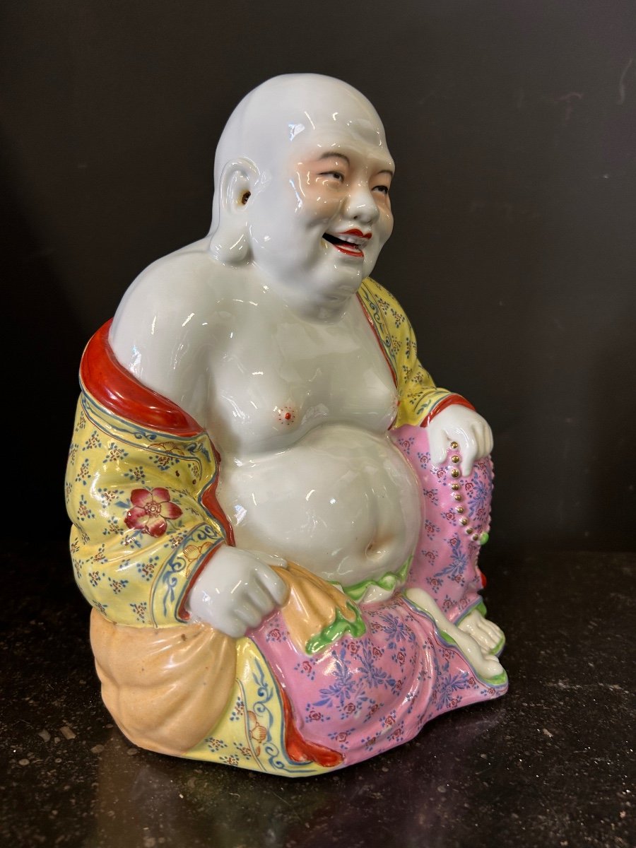 Buddha - Budai - Laughing Putai In Polychrome Enamelled Porcelain China Early Twentieth-photo-1