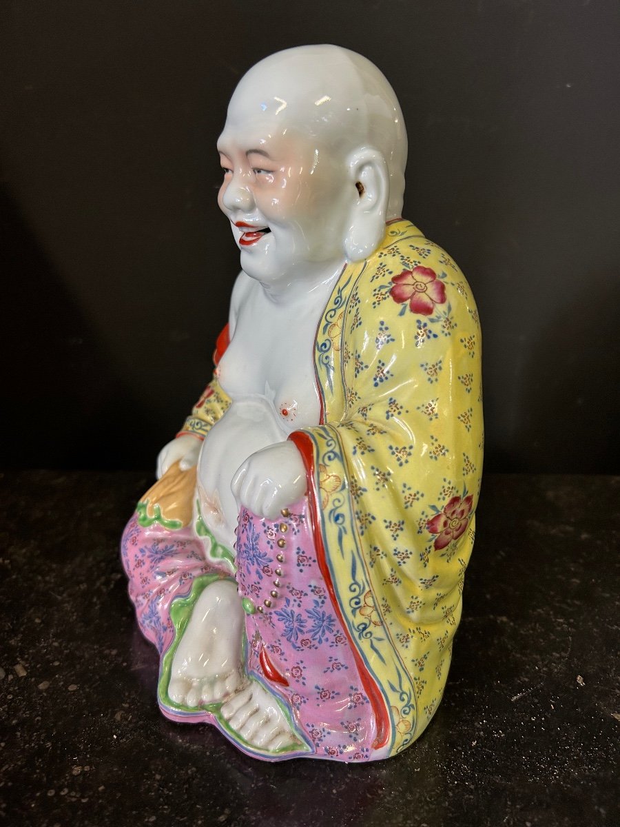 Bouddha - Budai - Putai Rieur En Porcelaine Polychrome émaillée Chine Début XXéme -photo-4