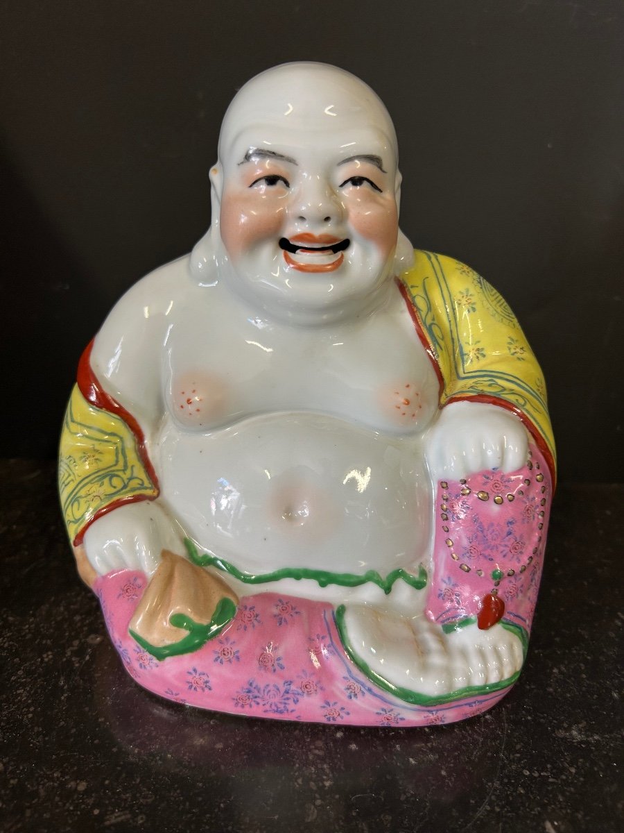 Bouddha - Budai - Putai Rieur En Porcelaine Polychrome émaillée Chine Début XXéme 