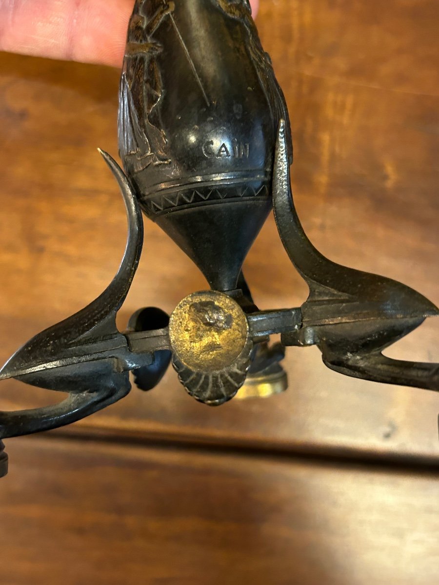 Pair Of Neoclassical Or Naturalist Bronze Candlesticks Signed Auguste Cain Claw Foot-photo-5