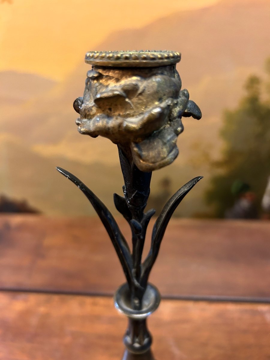 Pair Of Neoclassical Or Naturalist Bronze Candlesticks Signed Auguste Cain Claw Foot-photo-7