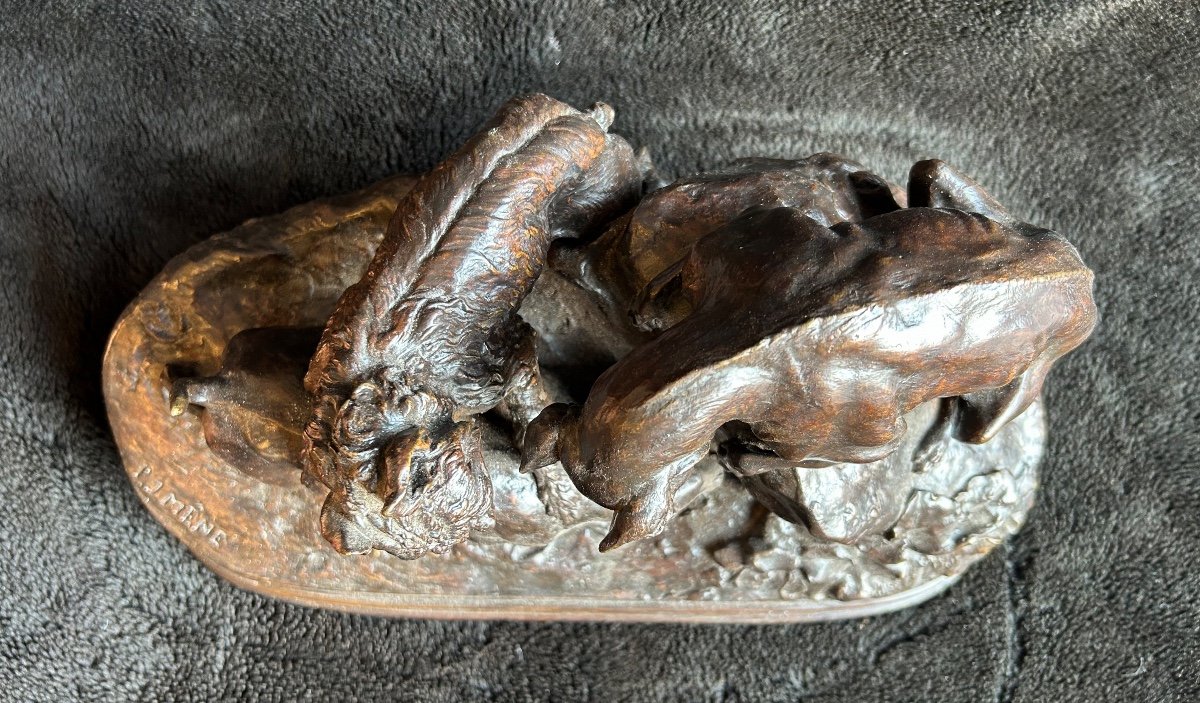 Pierre Jules Mène (1810-1879) "three Dogs At The Burrow" Old Edition Bronze-photo-7