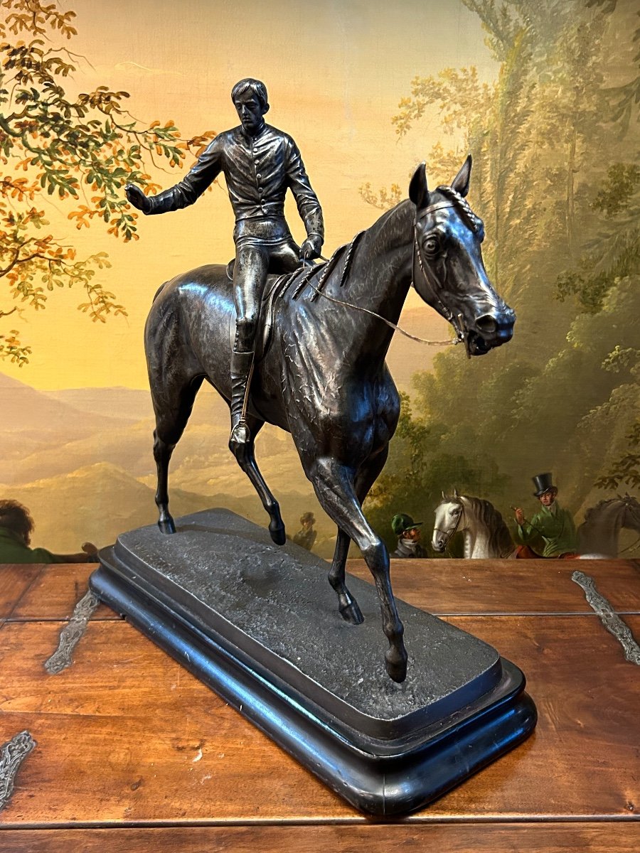 Franz Alex. Fried. Wilhelm Wolff ( 1816 - 1887) importante sculpture en métal «  le jockey »-photo-2