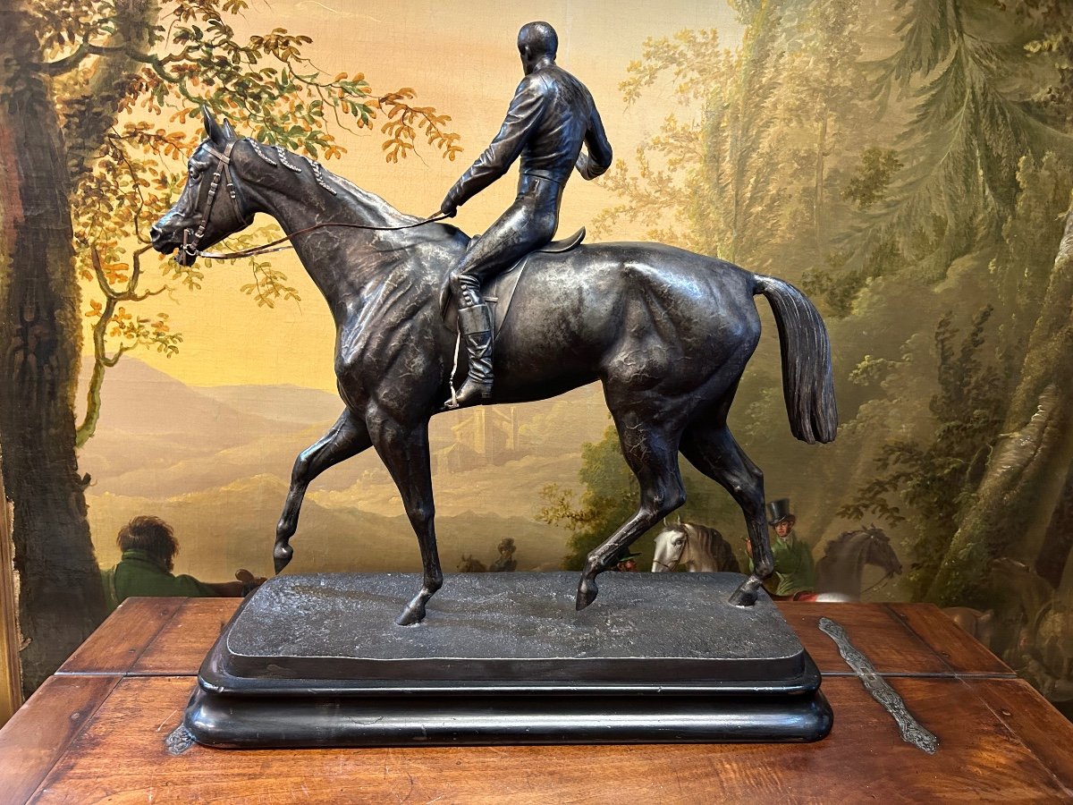 Franz Alex. Fried. Wilhelm Wolff ( 1816 - 1887) importante sculpture en métal «  le jockey »-photo-4