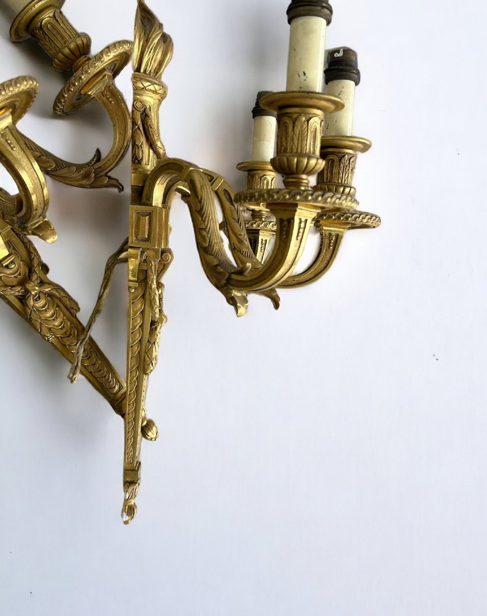 Pair Of Louis XVI Style Wall Lights In Gilt Bronze Napoleon III Period - H 49 Cm-photo-1