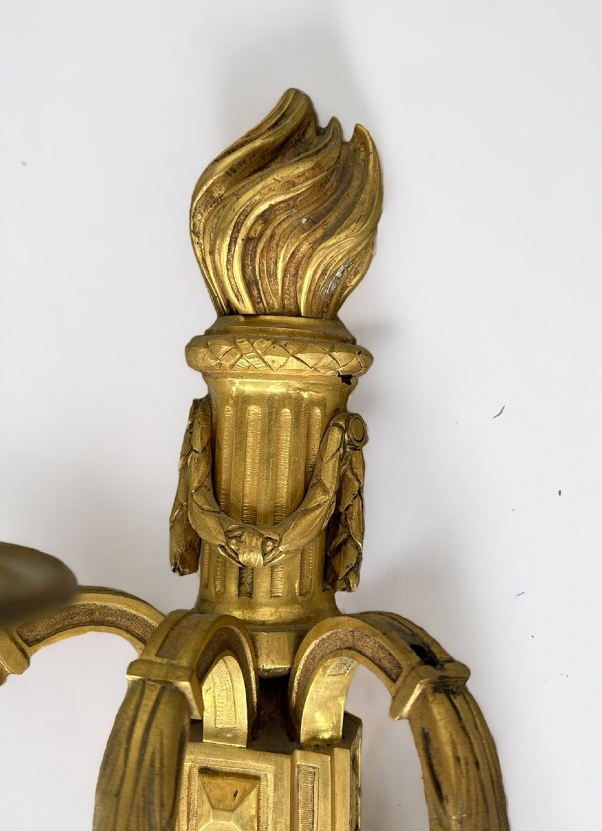 Pair Of Louis XVI Style Wall Lights In Gilt Bronze Napoleon III Period - H 49 Cm-photo-4