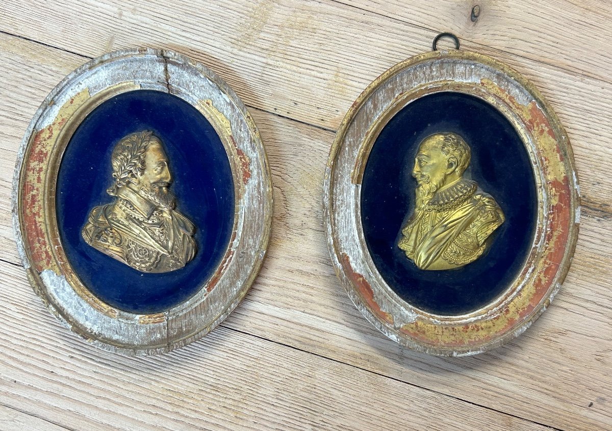 Pair Of Portraits In Medallions - Gilt Bronze Profiles Henry IV And Sully 18th Century-photo-7