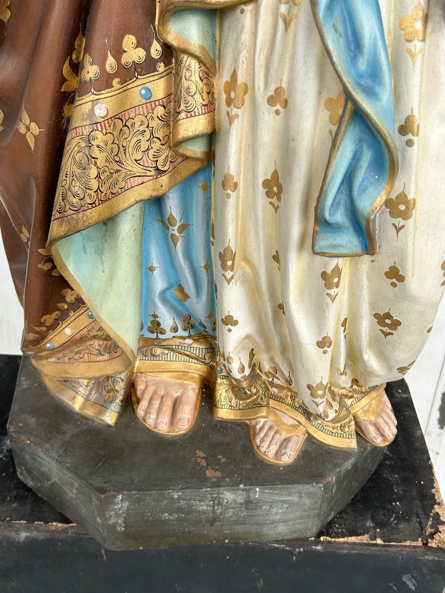 Saint Anne The Education Of The Virgin Mary - Large Polychrome Terracotta Sculpture H 120-photo-1