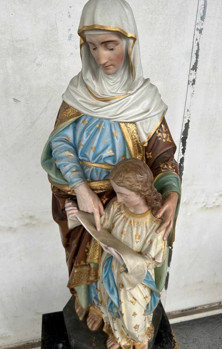 Saint Anne The Education Of The Virgin Mary - Large Polychrome Terracotta Sculpture H 120-photo-7