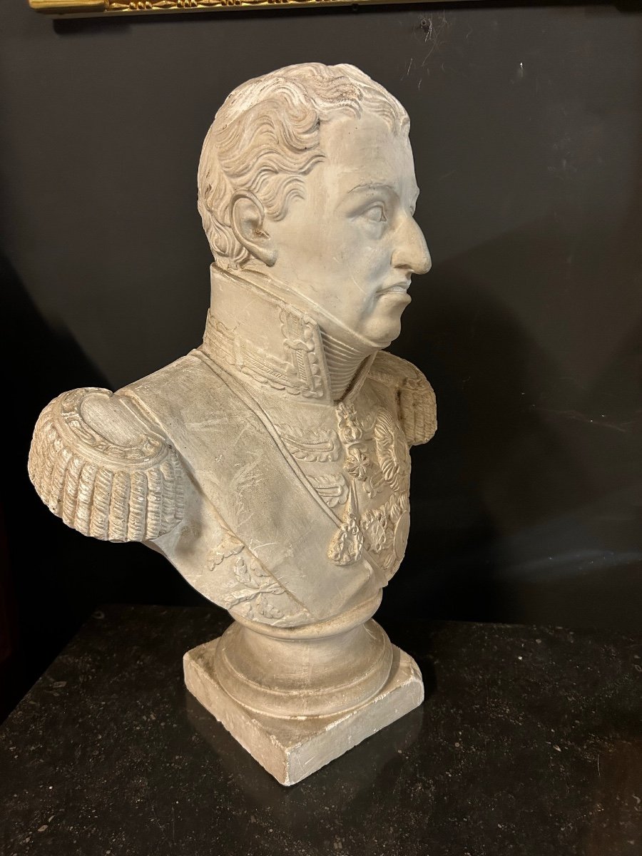 Old Bust Of Charles Félix - King Of Sardinia (1765-1831) Plaster H 62 Cm-photo-2