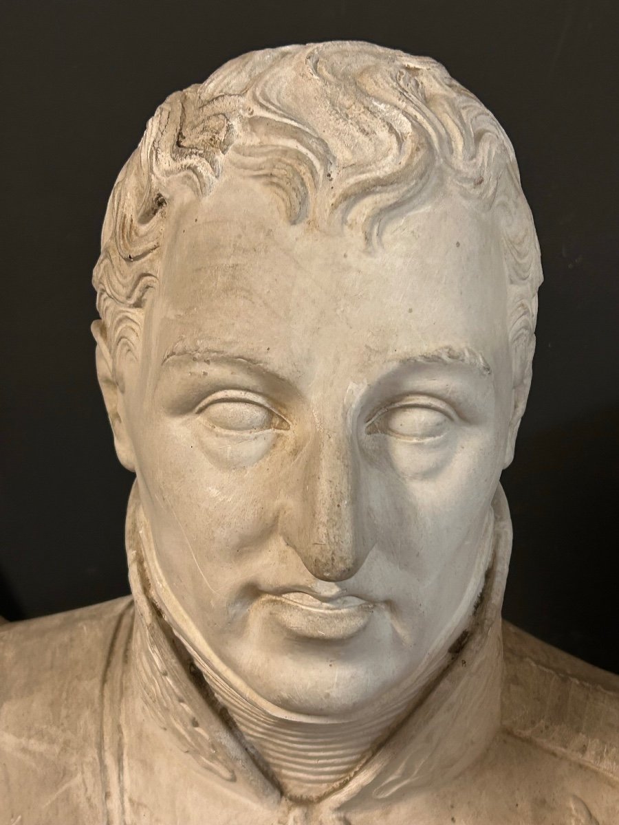 Ancien Buste De Charles Félix - Roi De Sardaigne (1765-1831) Plâtre H 62 Cm-photo-4