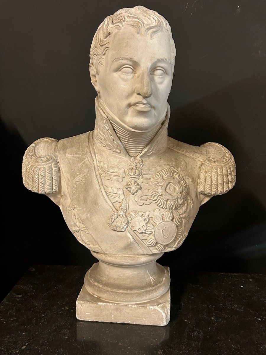 Ancien Buste De Charles Félix - Roi De Sardaigne (1765-1831) Plâtre H 62 Cm-photo-6