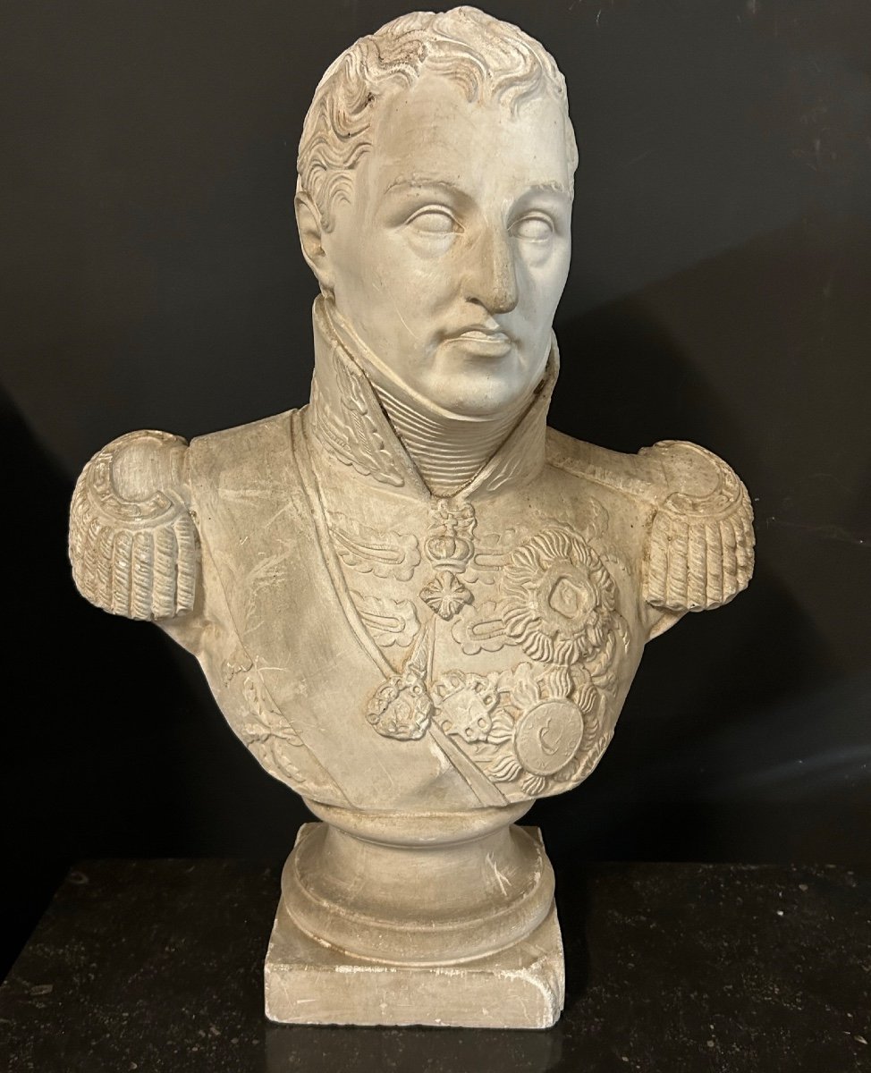 Old Bust Of Charles Félix - King Of Sardinia (1765-1831) Plaster H 62 Cm