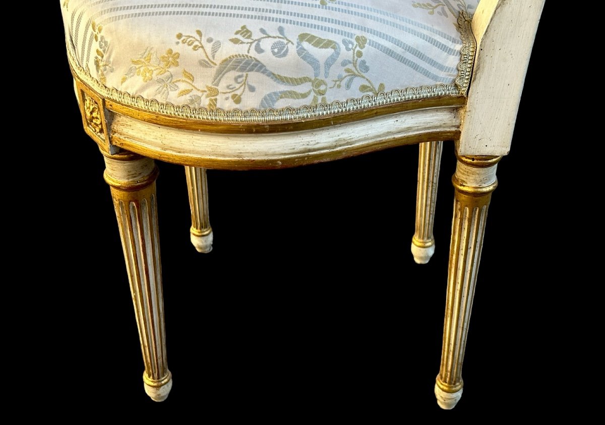 Suite De Quatre Chaises Montgolfières De Style Louis XVI - Bois Laqué Et Doré -photo-3