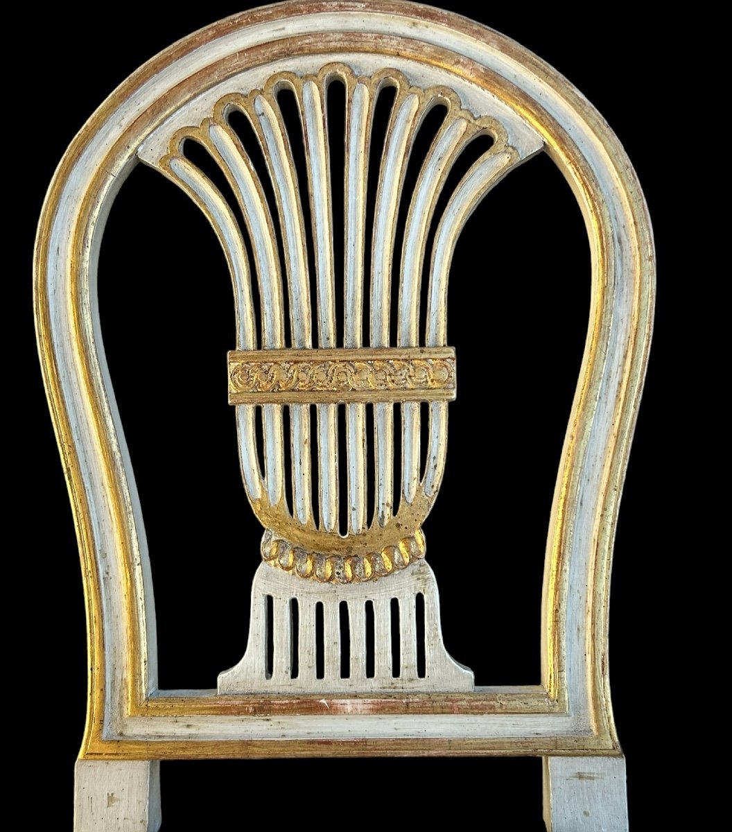 Suite De Quatre Chaises Montgolfières De Style Louis XVI - Bois Laqué Et Doré -photo-4