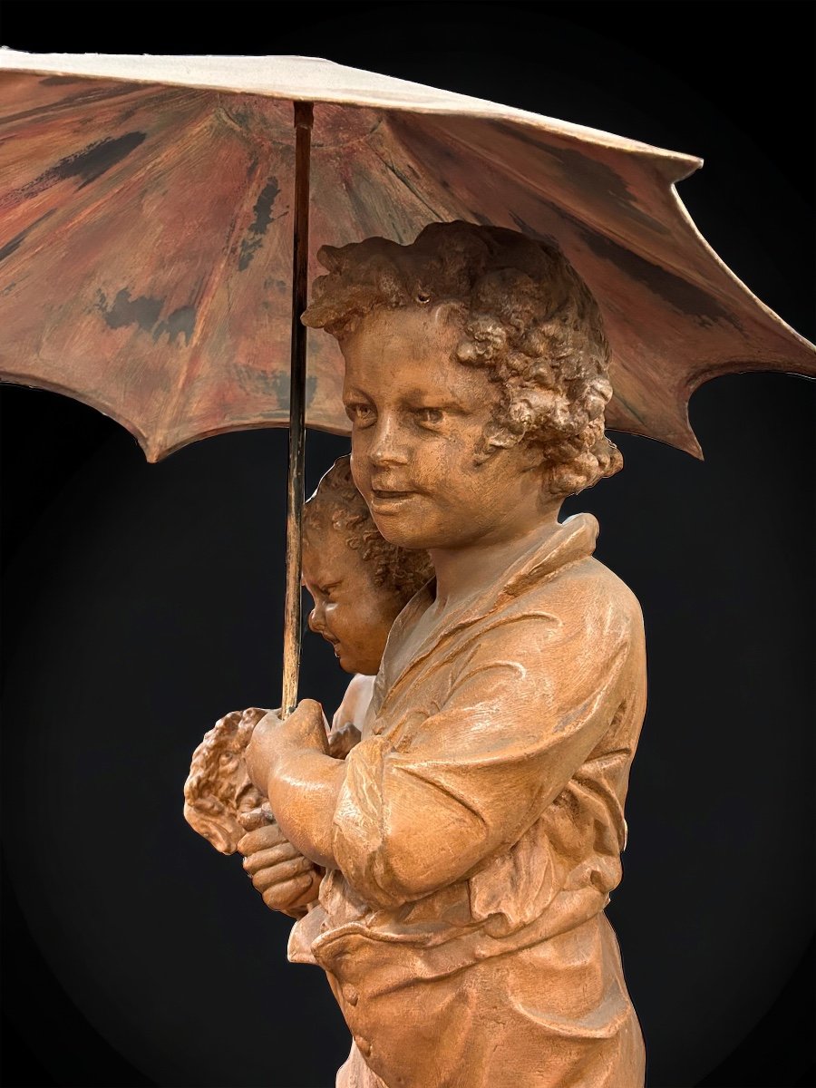 Important Terracotta Group Maison Gossin Et Visseaux In Paris Late 19th Century H 110 Cm-photo-2