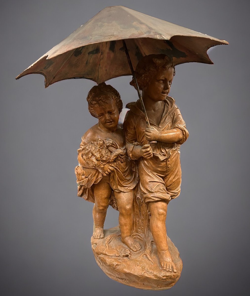 Important Terracotta Group Maison Gossin Et Visseaux In Paris Late 19th Century H 110 Cm-photo-3