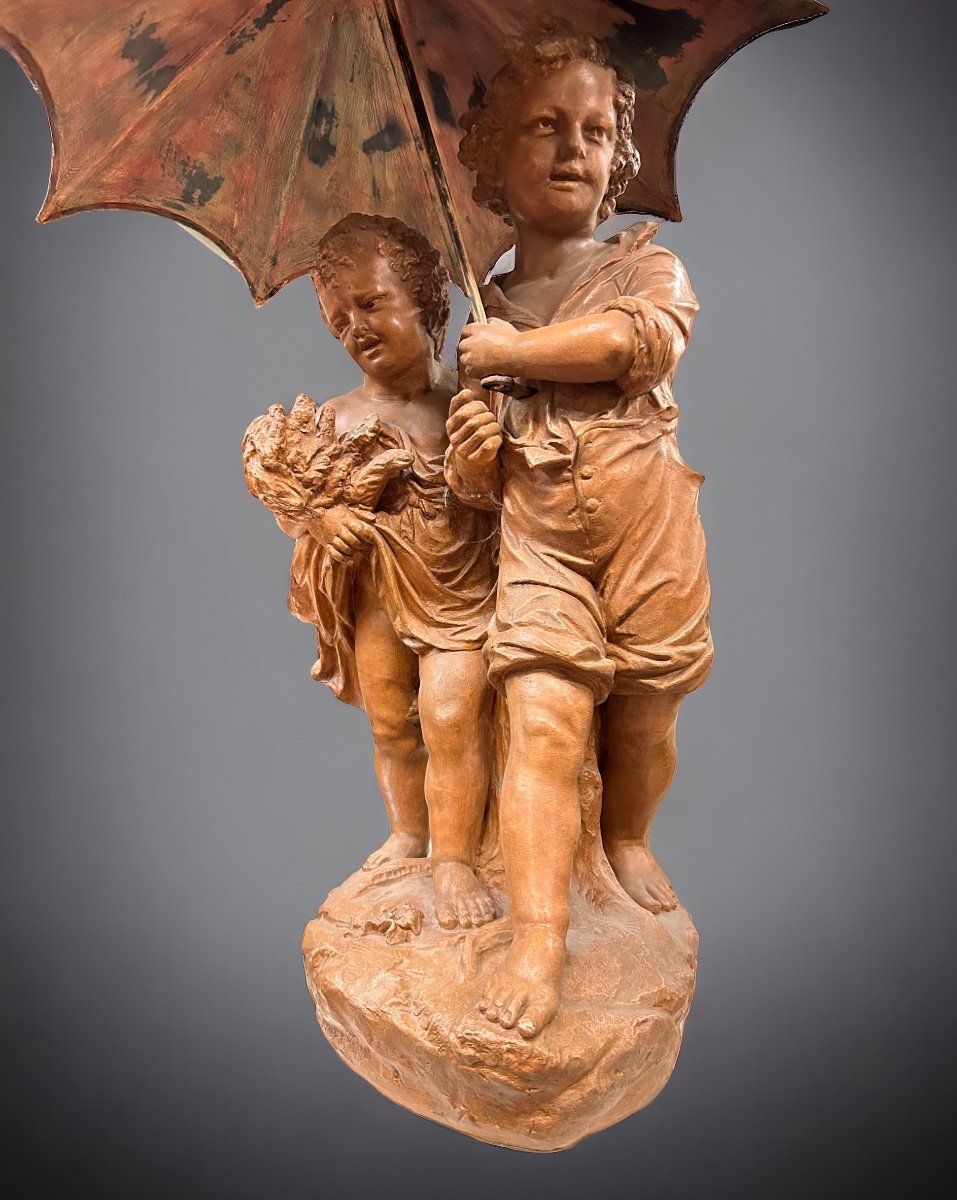 Important Terracotta Group Maison Gossin Et Visseaux In Paris Late 19th Century H 110 Cm-photo-6