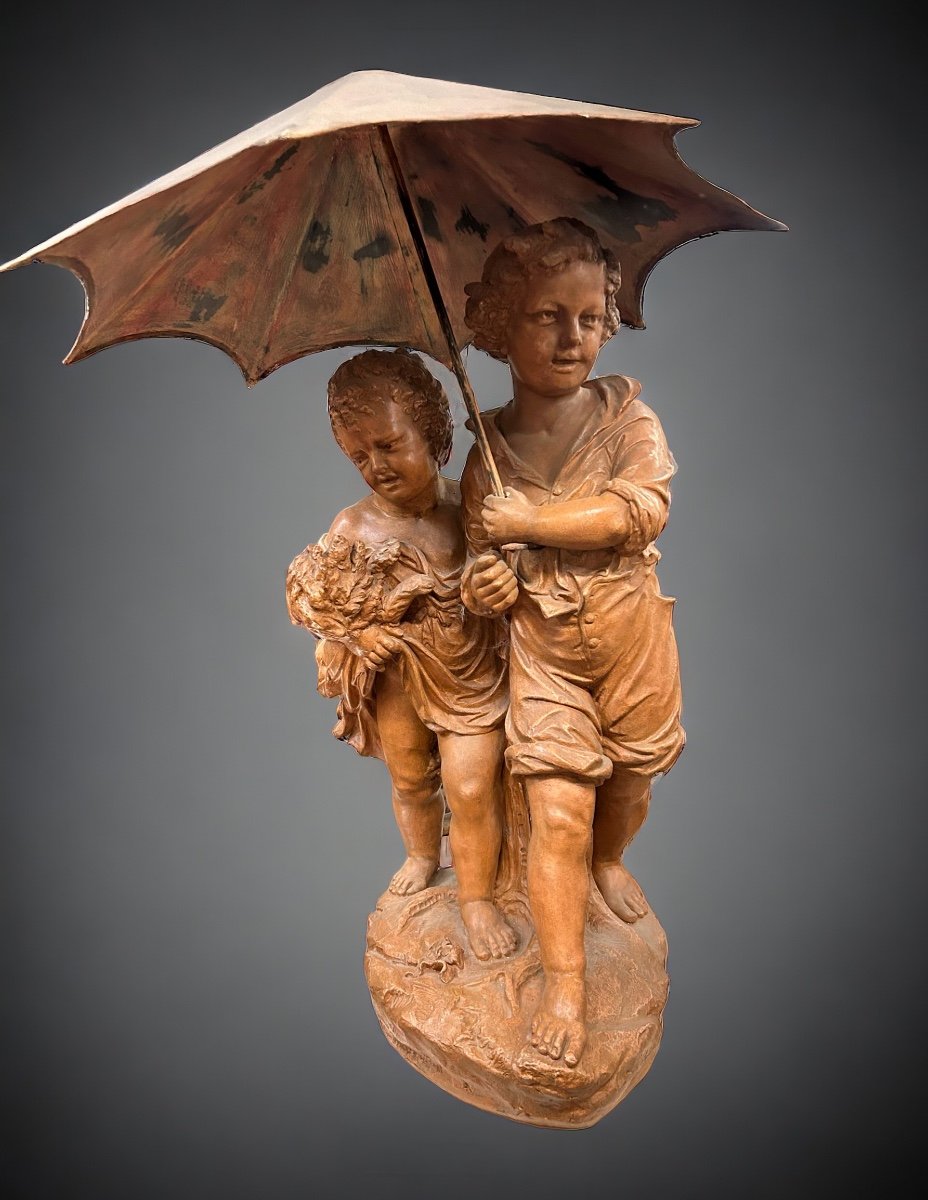 Important Terracotta Group Maison Gossin Et Visseaux In Paris Late 19th Century H 110 Cm