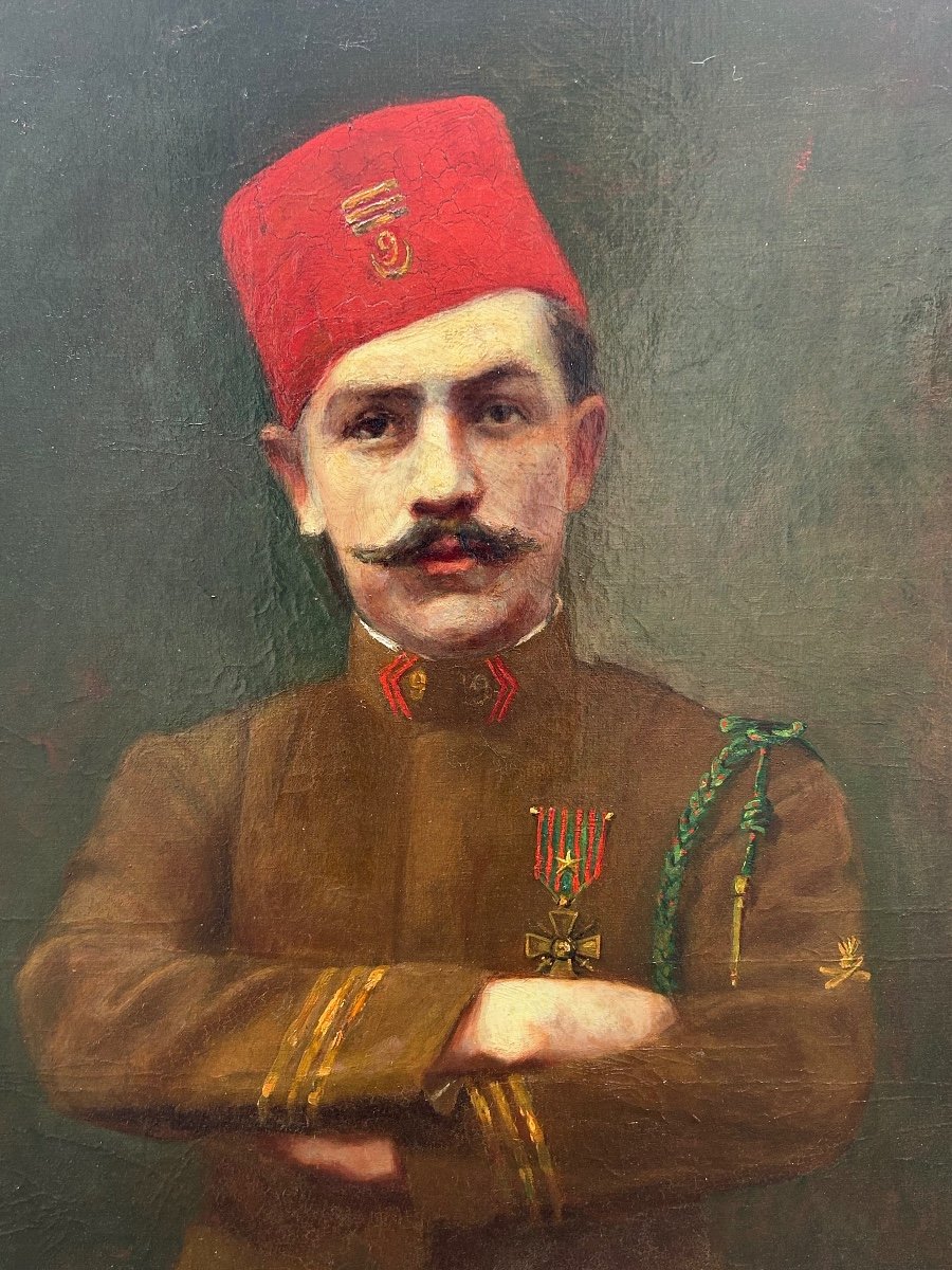 Rare Et Grand Portrait D’un Capitaine Du 9ème Zouaves Vers 1918 H 116 Cm-photo-4