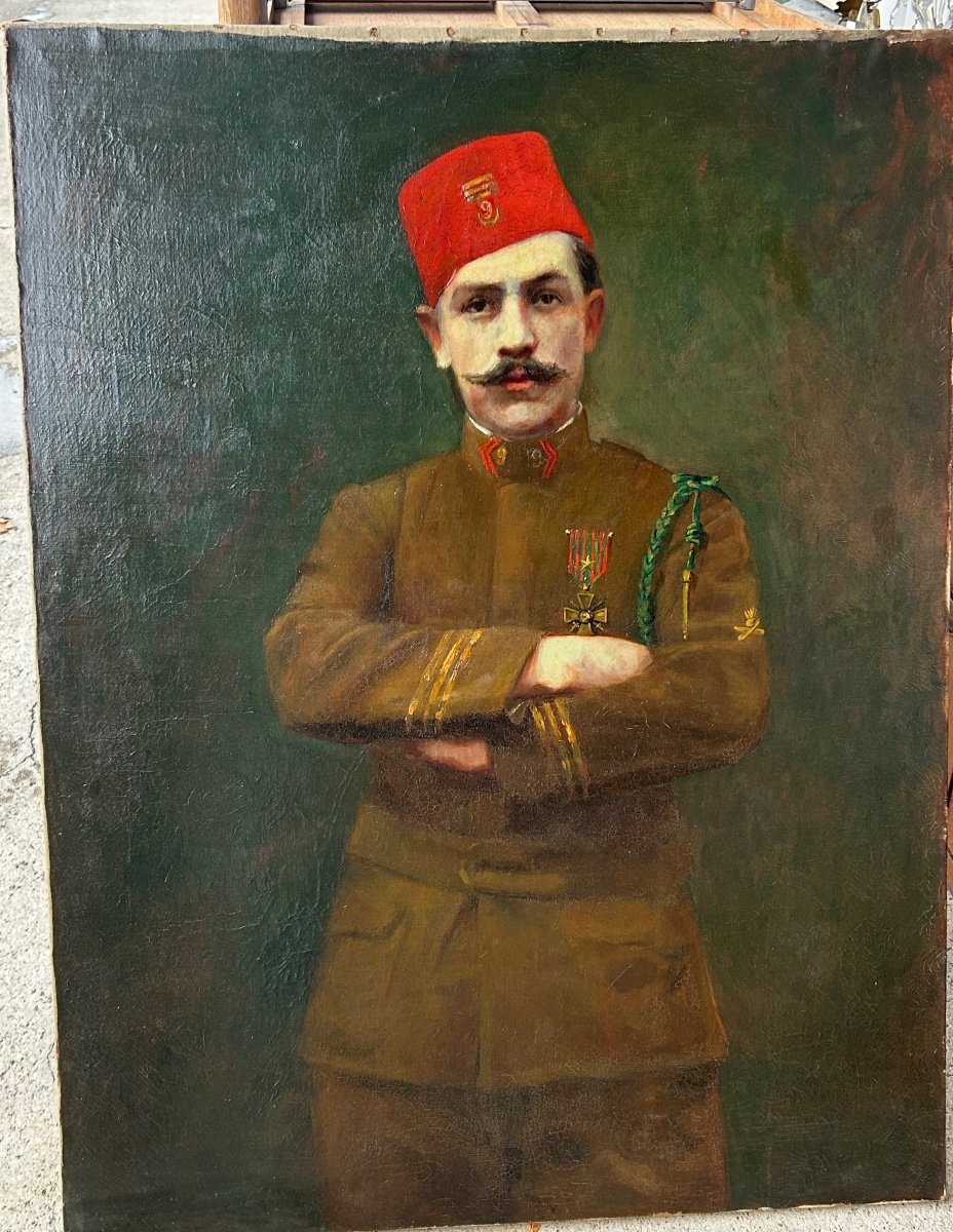 Rare Et Grand Portrait D’un Capitaine Du 9ème Zouaves Vers 1918 H 116 Cm-photo-8