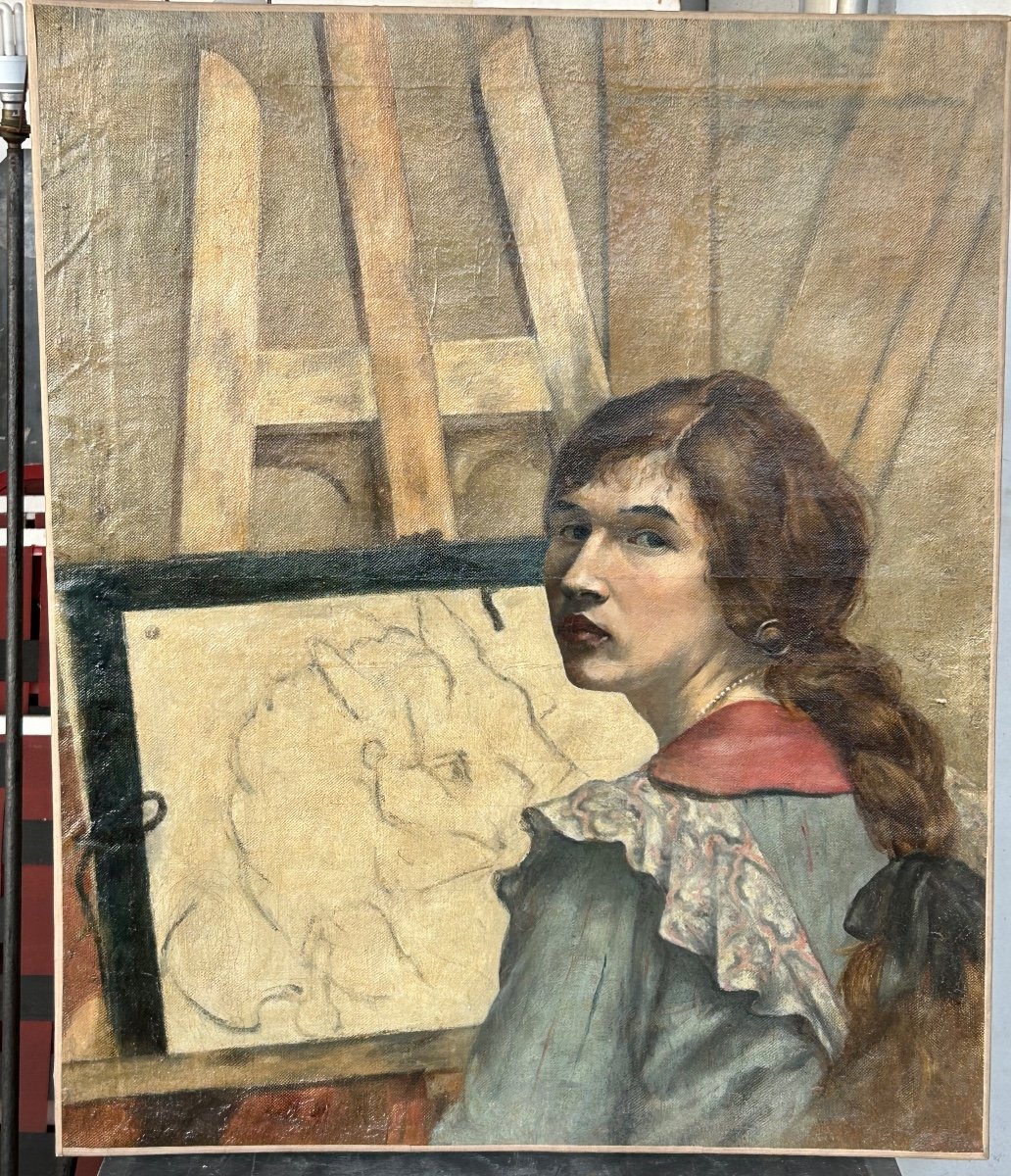 Painting - Oil On Canvas - Self-portrait - Portrait Of Woman Painter Late 19th Century