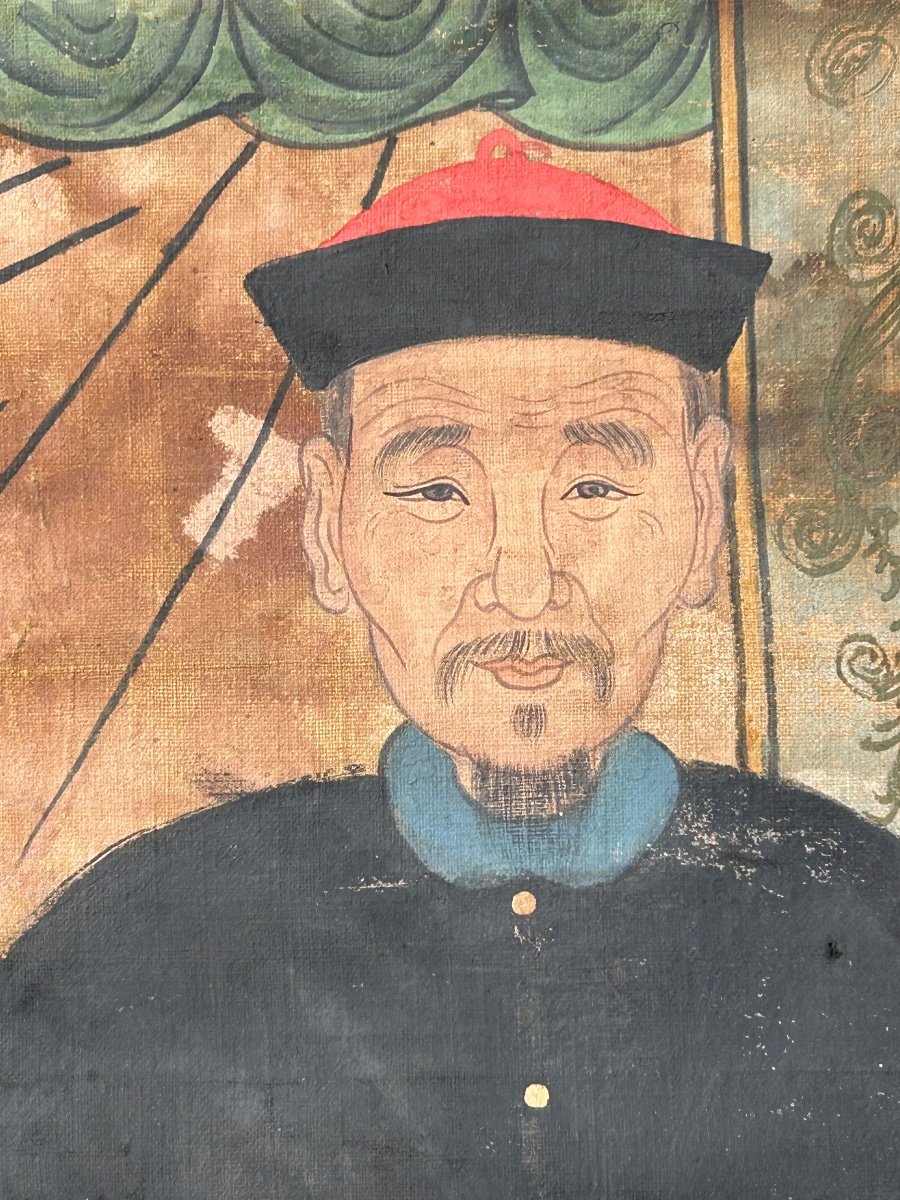 Ancien Portrait D’ancêtres Dignitaires Chinois Représentation De l'Arbre Généalogique -photo-1