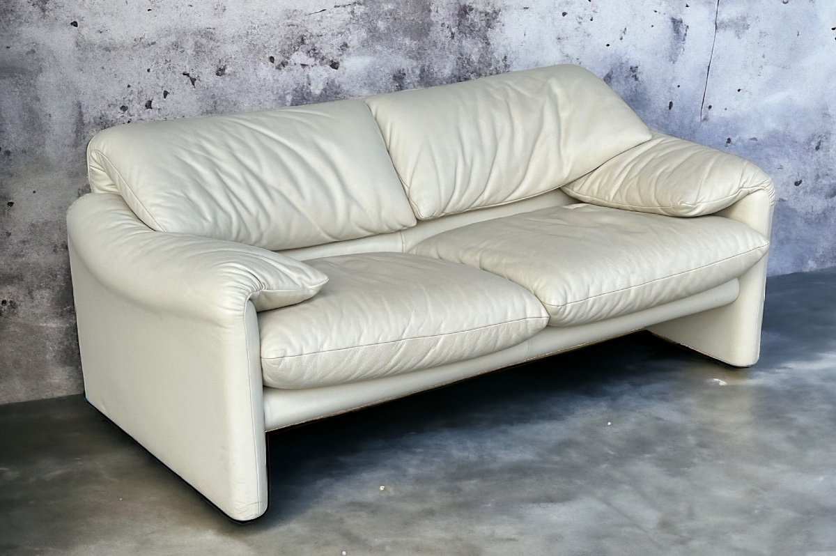 Maralunga White Leather Sofa By Vico Magistretti For Cassina, 1970s No. 2 -photo-2