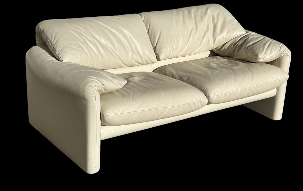 Maralunga White Leather Sofa By Vico Magistretti For Cassina, 1970s No. 2 -photo-1