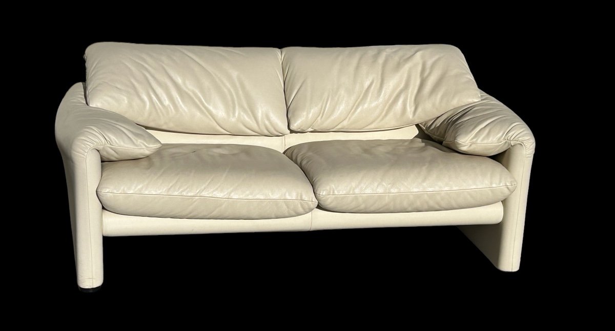 Maralunga White Leather Sofa By Vico Magistretti For Cassina, 1970s No. 2 -photo-4